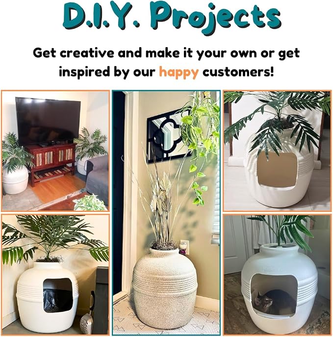 Good Pet Stuff Original Hidden Litter Box Planter, Decorative Cat Litter Enclosure with Carbon Filter, Artificial Palm Plant, Upgraded Design, Easy Clean Litter Tray, Essentials Kit, White Birch