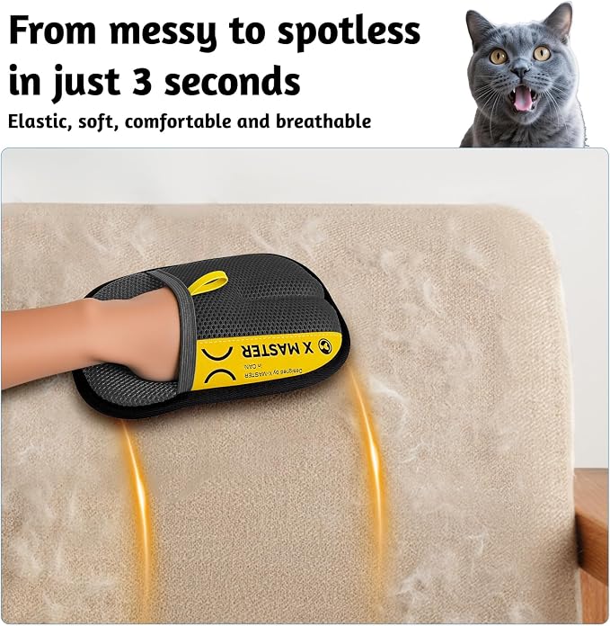2 Pack Pet Hair Grooming Gloves – Upgraded Mesh + Brush Fabric, Washable Electrostatic Pet Hair Remover for Dogs & Cats – Reusable Glove for Carpet, Furniture, Clothes (Black)