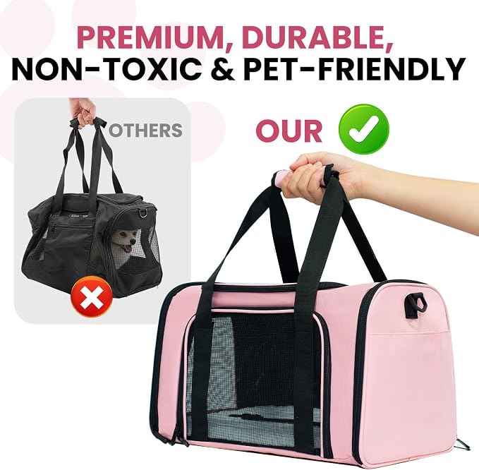 Soft-Sided Cat Carrier Expandable Pet Carrier Airline Approved Mesh Travel Carrier Up to 15lbs for Cats Small Dogs Collapsible Escape-Proof with Shoulder Strap Washable (18x11x11 Pink)