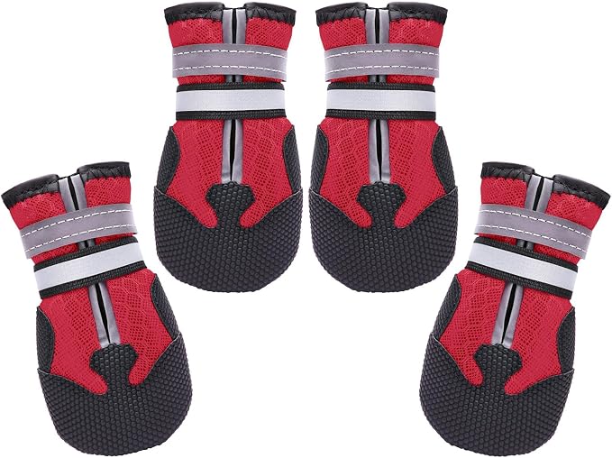 Dimicoo Breathable Dog Boots for Medium Large Dogs,Non-Slip Dog Shoes for Summer Hot Pavement,Lightweight Paw Protector Dog Booties for Outdoor & Indoor Hardwood Floors