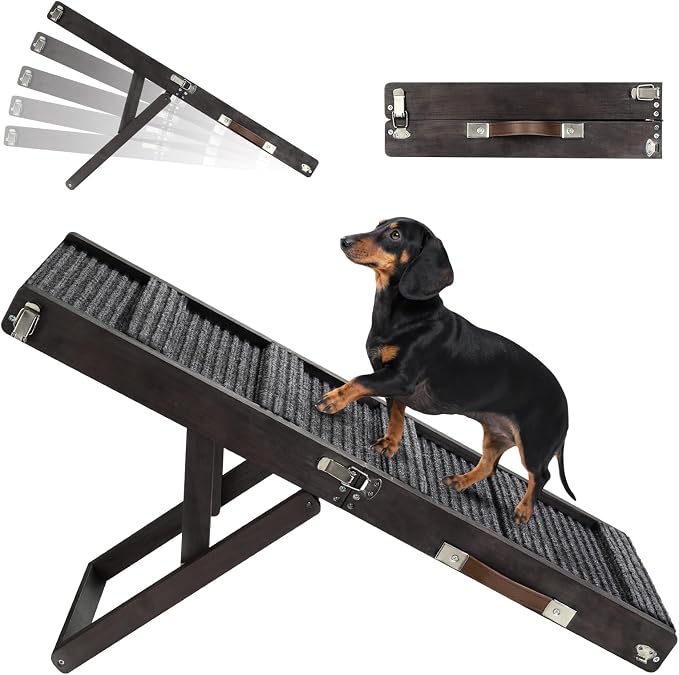 2026 Upgraded Dog Ramp for Couch, Foldable Small Dog Ramp for Sofa, 5 Adjustable Height from 9.8" to 20.5", Portable Stable Pet Step with Non-Slip Pad, Pet Ramps Use for Couch Stairs, Black