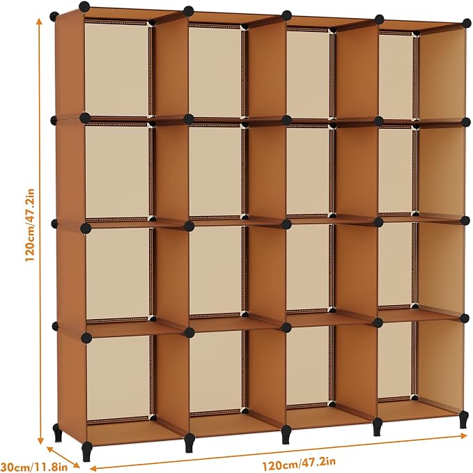 HOMIDEC Cube Storage Organizer, 16-Cube Closet Organizers and Storage | Portable Closet Organizer, Storage Cubes Shelves for Bedroom, Bathroom, Clothes Rack, Bookshelf for Kids Room, Brown