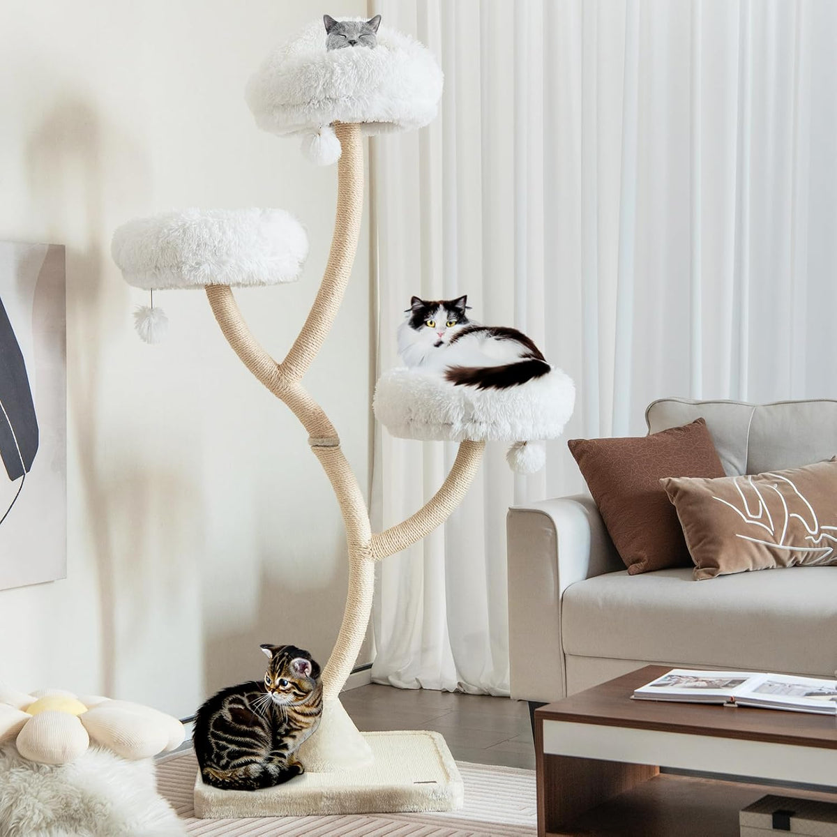 PETSITE 70" Tall Cat Tree, Cat Tower with Scratching Posts and Board, Multi-Level Cat Tower for Large Cats 20 lbs+ with 3 Cozy Perches and Dangling Balls, Modern Cat Tree for Indoor Cats Large Adult