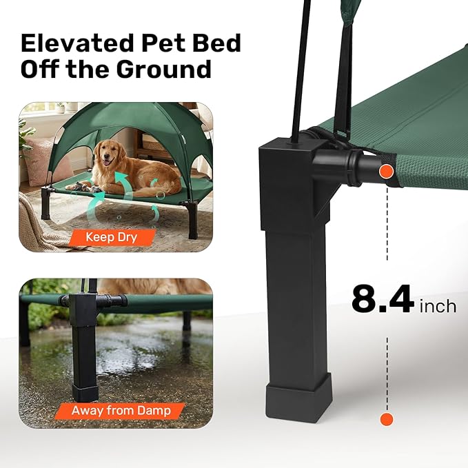 Elevated Dog Bed with Removable Canopy, Portable Dog Cot with Sun Protection Shade Tent, Raised Pet Cooling Cot Bed for Dogs, 42in