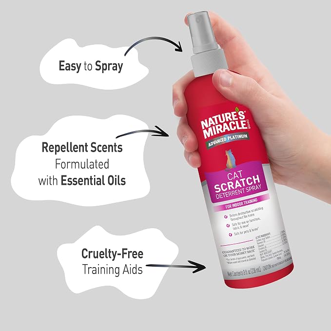 Nature's Miracle Advanced Platinum Cat Scratch Deterrent Spray,8 Ounces,Discourages Destructive Scratching,(Pack of 2)