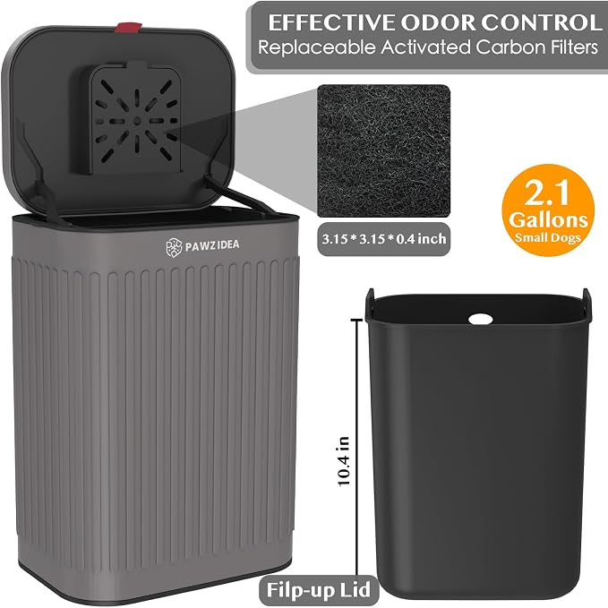 PAWZIDEA 2.1 Gallon Wall Mount Dog Poop Trash Can Outside Odor Control, Outdoor Small Metal Dog Proof Waste Station with Lid & Activated Carbon, Weatherproof Pet Poop Bin Hang Fence, Backyard, Garbage