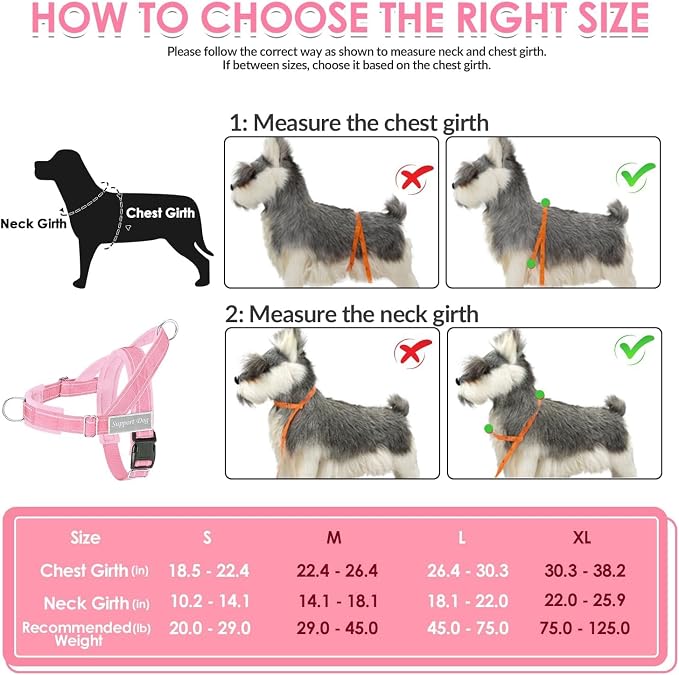 SlowTon No Pull Dog Harness with Front Clip - Heavy Duty, Soft Padded | Neck & Chest Adjustable, Tactical Pet Vest and Leash Set for Large Medium Sized Dogs, for Easy Walk & Training, Pink M