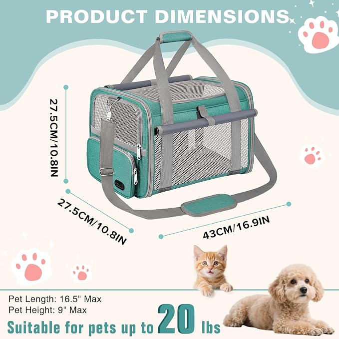 Soft Cat Carrier for Pets Up to 20 Lbs, Collapsible Cat Carrier Bag with Privacy Curtains, Airline Approved Small Pet Carrier for Small Medium Cats Dogs Puppy, Washable Soft Pet Travel Bag Dog Carrier