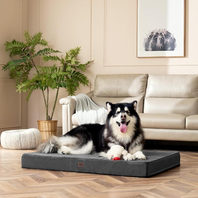 EHEYCIGA Orthopedic Dog Bed Large with Removable Washable Cover, Grey, 36IN | Egg Crate Foam Support, Durable Oxford fabric, Non-Slip Bottom, Machine Washable, Soft Waterproof Plush Pet Bed Mat For Crate