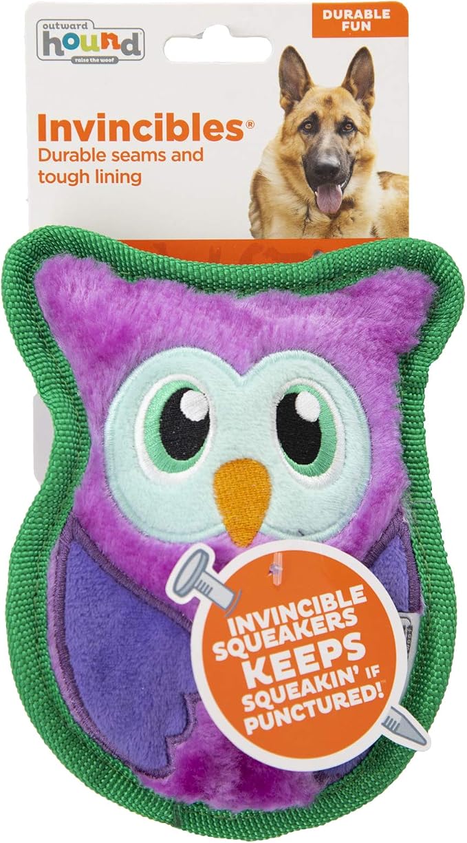 Outward Hound Durablez Minis – Squeaky Plush Dog Toy, No Stuffing for Less Mess, Interactive & Tough, Jumbo Squeaker, Puppies & Small Dogs, Owl, 5.8", (Pack of 2)