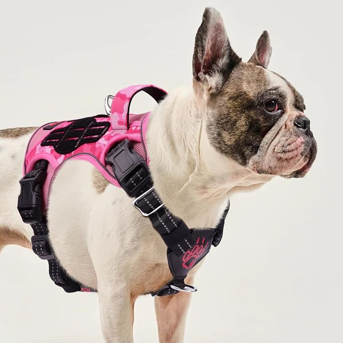 Petnanny Tactical Dog Harness No Pull Service Dog Vest S Pink Camo | Tactical Dog Vest with breathable mesh & hook loop panel, no pull harness for walking training, adjustable fit