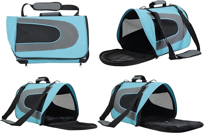 EliteField Deluxe Soft Pet Carrier (3 Year Warranty, Airline Approved), Multiple Sizes and Colors Available (20" L x 11" W x 11" H, Sky Blue+Gray)