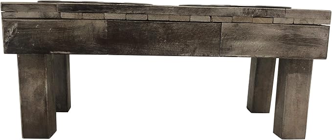 Pet Berjen Table Elevated Double Bowl Pet Feeder, Brown Wash (Large) (02189)
