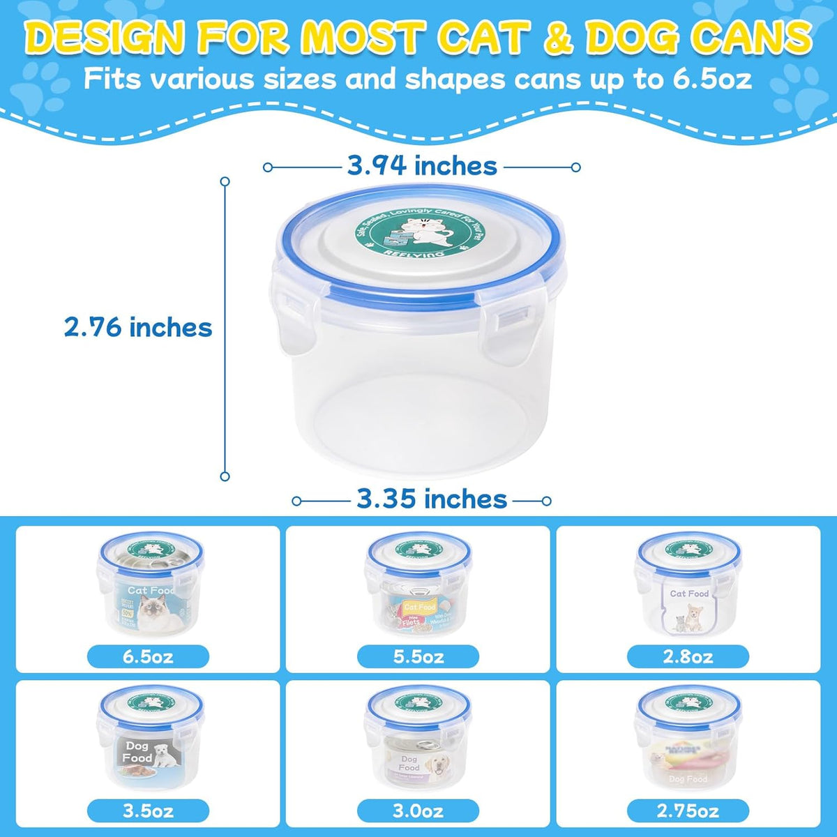 REFLYING Canned Cat Food Storage Lids,Reusable Airtight Can Cover Pet Food Sealer - Keeps Cat Food Storage Can Fresh, Cat Food Container Eliminates Odor, Easy To Use With SUS 304 Spoon,Can Opener