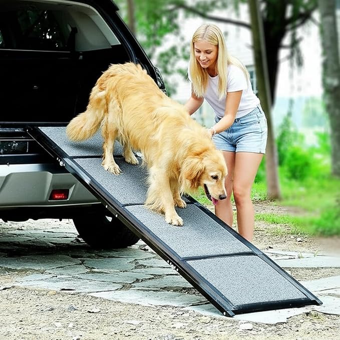 Pet Ramp (170 x 44 cm),Dog Ramp for Car, SUV & Truck, 67" Long & 17" Wide, Fold-able & Portable Pet Ramp with Non-Slip Rug Surface, Extra Wide Dog Steps for Medium & Large Dogs Up to 250LBS