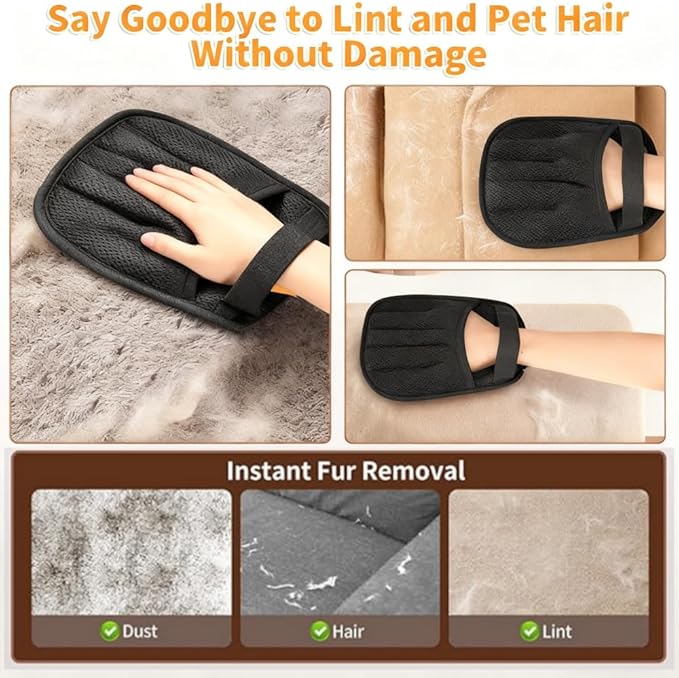 Sungbesi Upgraded Pet Hair Removal Glove,Reusable Pet Hair Removal Tool with Five Finger Static Electricity for Cats & Dogs, Effortlessly Remover Hair from Clothes, Sofa, Carpet, Bed, Car Seat, 2 Pcs