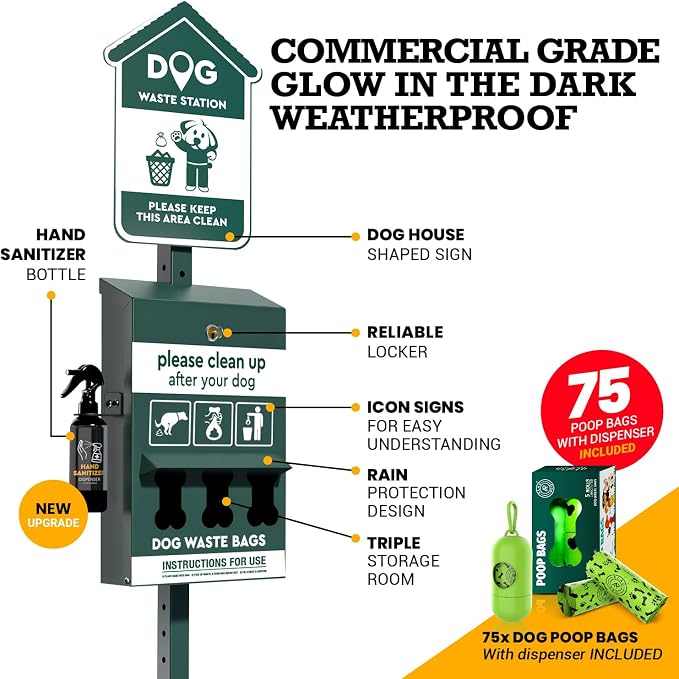 ALAGPRO® NEW 2026 Pet Waste Station Outdoor Dog Waste Station with Hand Sanitizer Bottle, Commercial Dog Poop Station with Free 600 Roll Waste Bags & 50 Can Liners for Backyard, Park & HOA's