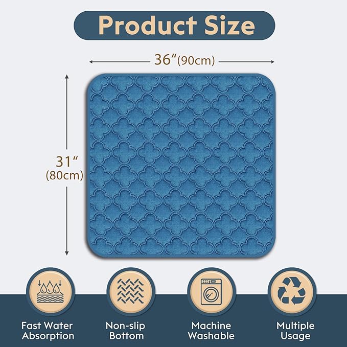 Washable Pee Pads for Dogs - 2 Pack Reusable Pee Pads，Waterproof Puppy Pads，Pet Training Pads，Super Absorbent with Dog Paw Shape Non-Slip Backing (Blue, 31" X 36" - 2 Pack)