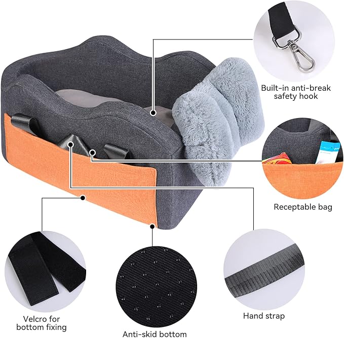 Dog Car Seat for Small Dog Center Console Seat Pet Booster Seat for Car Puppy Small Dogs(Dark Gray)