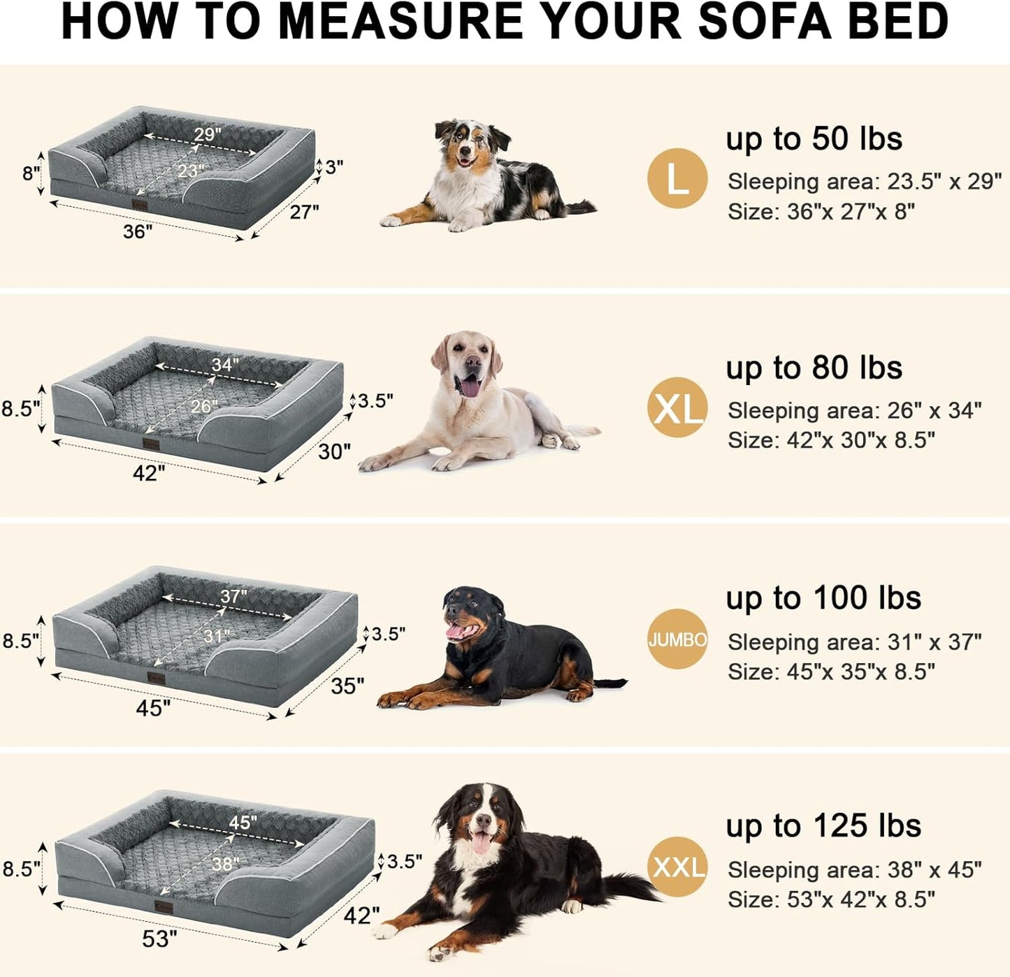 Orthopedic Dog Beds, Waterproof Memory Foam Large Sized Dog Bed with Sides, Non-Slip Bottom and Egg-Crate Foam Big Dogs Beds with Removable Washable Cover(Large,Grey)