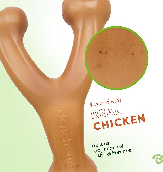 Benebone Wishbone Durable Dog Chew Toy for Aggressive Chewers, Real Chicken, Made in USA, Giant