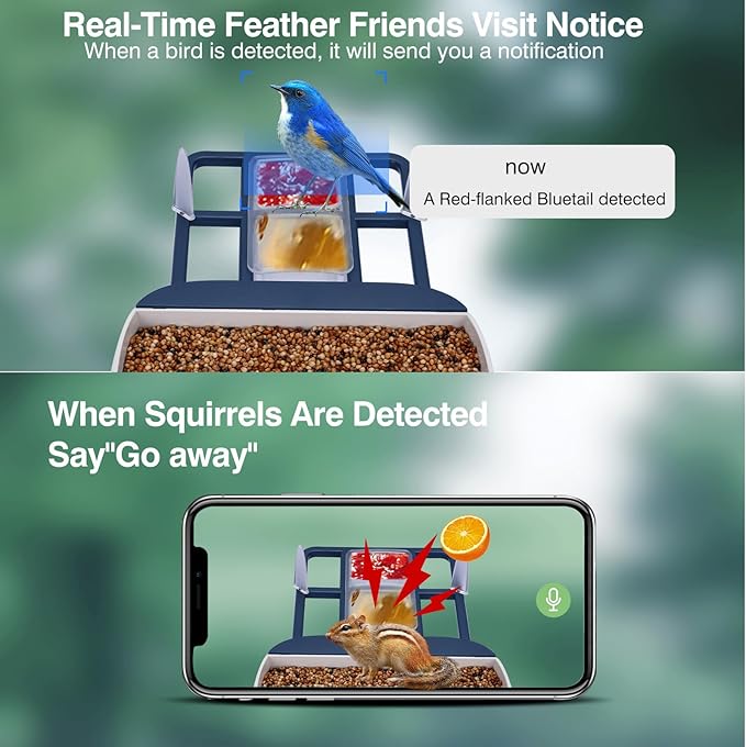 Smart Bird Feeder with Camera,AI Identify Species,Bird House with Solar Powered,Instant Arrival Alerts,2K HD Capture Video Live View,Gift for Birds Lover (Indigo Blue)
