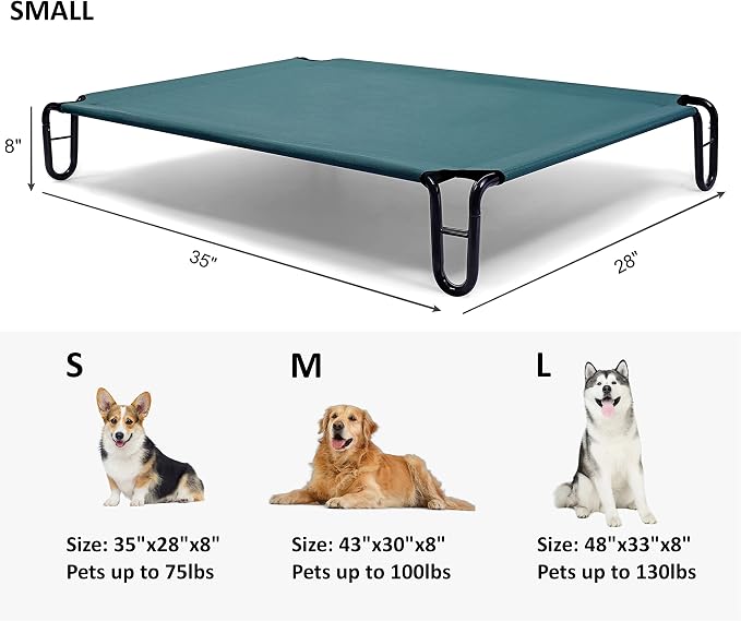 Elevated Dog Bed, 35 x 28 x 8 inches (Small, Green)