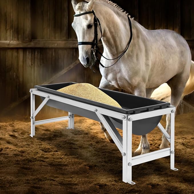 39.4" Long Feed Trough, 35L/9.25Gal Livestock Feeder Trough, Heavy Duty Galvanized Sheet Feeder Trough Animal Feed/Water Station for Goats Sheep Pigs Horses (Black)