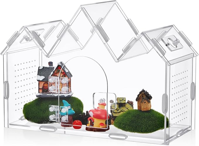 Weysat Jumping Spider Enclosure 11.2" x 4.7" x 8" Acrylic Tarantula Enclosure Castle Style Insect Terrarium with Magnetic Door Transparent Terrarium for Reptiles, Amphibians and Spiders
