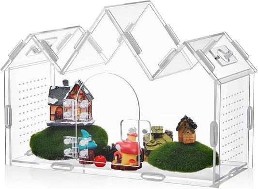Weysat Jumping Spider Enclosure 11.2" x 4.7" x 8" Acrylic Tarantula Enclosure Castle Style Insect Terrarium with Magnetic Door Transparent Terrarium for Reptiles, Amphibians and Spiders