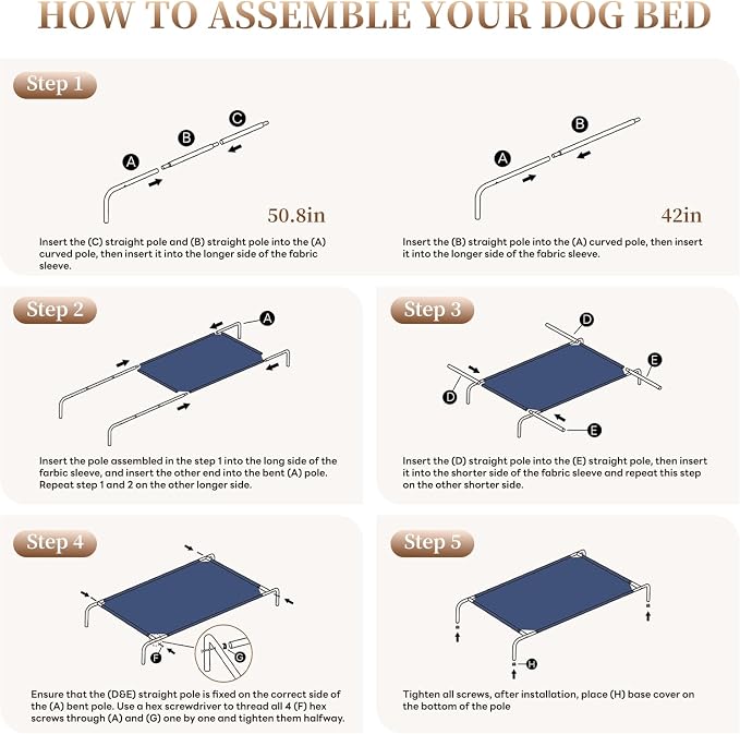STARLATTA Elevated Dog Bed for Large Dogs, Washable Raised Cot with Skid-Resistant Feet, Waterproof Cooling Dog Beds with Oxford Cloth, Indoor/Outdoor Use, Blue 50in