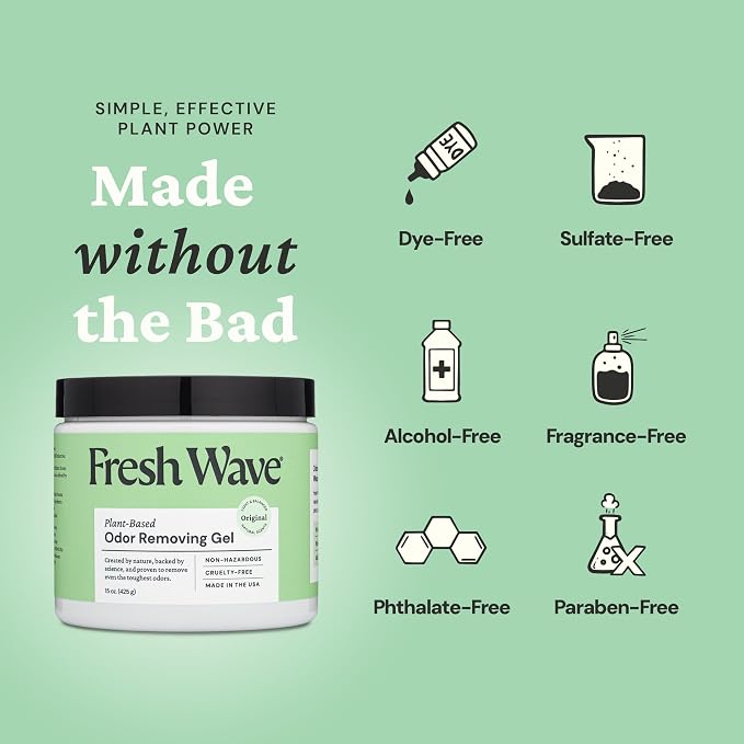 Fresh Wave Odor Removing Gel, 15 oz., Pack of 2 - Odor Absorbers for Home, Safer Odor Relief, Natural Plant-Based Odor Eliminator, Every 15 oz. lasts 30-60 Days, For Cooking, Trash & Pets