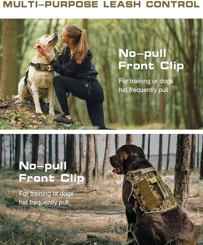 Dog Harness, Tactical No Pull for Small Sized Dog with Handle | Breathable Soft Padded, Adjustable, Reflective, Molle System, Heavy Duty, No Choke for Walking Training, Desert Camo Small