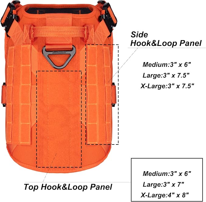 ICEFANG Tactical Dog Harness for Large Dogs,Full Metal Buckles Dog Vest | with MOLLE, Reflective,Adjustable,2 Leash Clips,Control Handle,No Pull,Soft Padded,Orange,Large
