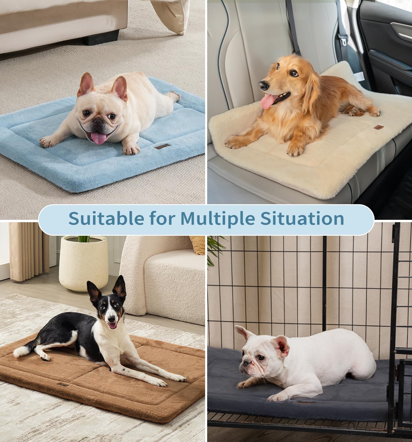 Made4Pets Dog Crate Pad Bed for Small Dogs, Washable & Reversible, Anti-Slip Kennel Mat for Cozy Sleeping, Soft Fluffy Dog Bed for Indoor & Outdoor Use, 24"x18", Blue
