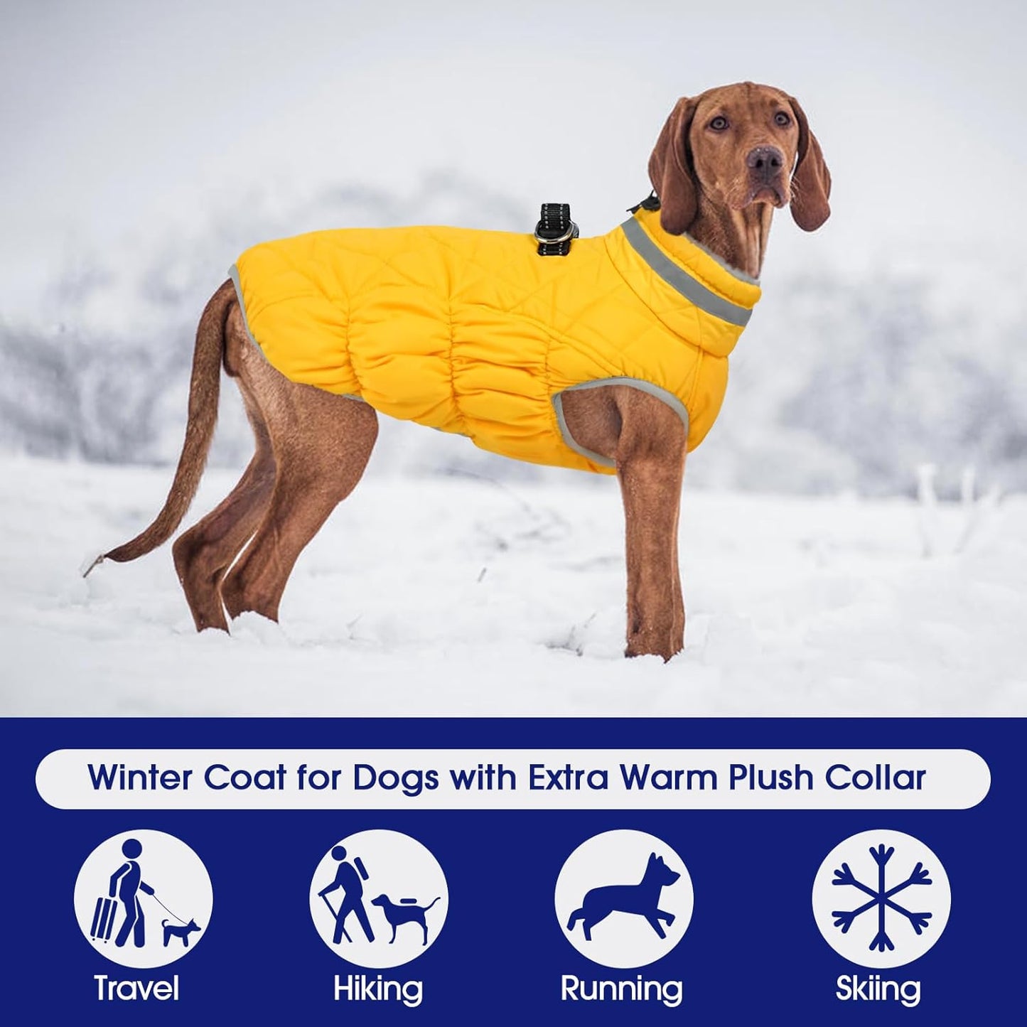 FUAMEY Dog Coat for Medium Dogs,Waterproof Dog Winter Jacket with Harness Built in Puppy Cold Weather Coats Reflective Pet Vest with Zipper Warm Fleece Dogs Snowsuit Windproof Yellow M