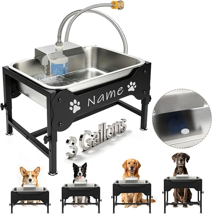 YUEPET Dog Water Bowl Dispenser, Automatic 3 Gallon Elevated Dog Bowl | Auto-Fill Float Valve, 4 Adjustable Heights, 3 Gallon Capacity, Stainless Steel Bowl, Outdoor Use, Dogs, Sheep and Goats