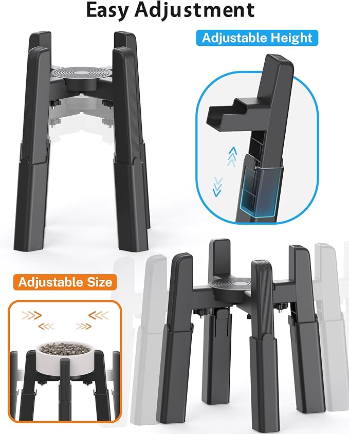 Dog Bowl Stand with Adjustable Height and Width [2 Pack, Stand Only] | Elevated Pet Water & Food Bowl for Medium Dogs, Stable and Anti-Slip Raised Bowl
