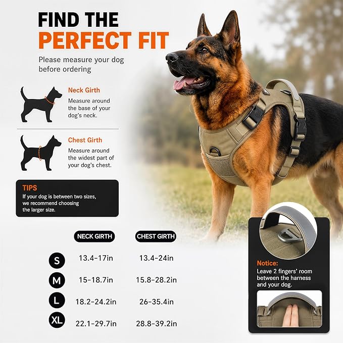 Tactical Dog Harness for Medium Dogs, Reflective No Pull Vest with Handle | 3 Point Locking Buckles, Dual Leash Clips, Handle, Reflective Strips, Hook & Loop Panel, Metal D Ring, Adjustable (Black)