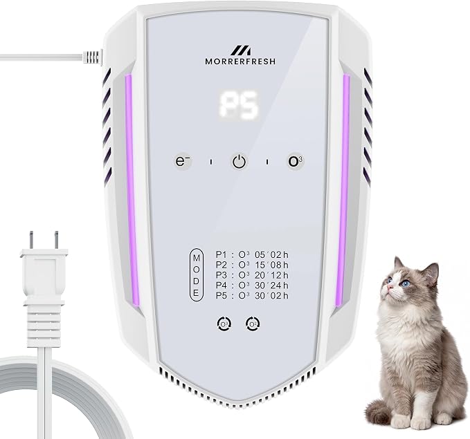 Cat Litter Deodorizer, Pet Odor Eliminator for Home, Litter Box Deodorizer Plug in for Strong Cat Urine Odor, Ozone Odor Eliminator Air Purifier with 5 Mode for Smoke, Wardrobe, Garage, Car