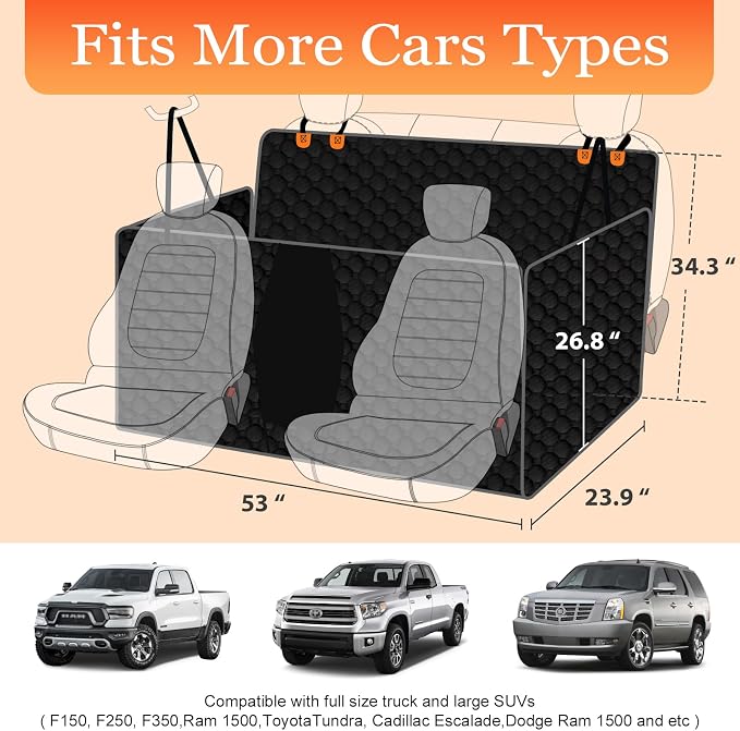 Mancro Waterproof Dog Hammock for Truck, Compatible with F150/RAM, Black | Visible Mesh Window,Great Gift,Storage Pockets,Effortless Cleaning, designed for full-size trucks, water-resistant polyester
