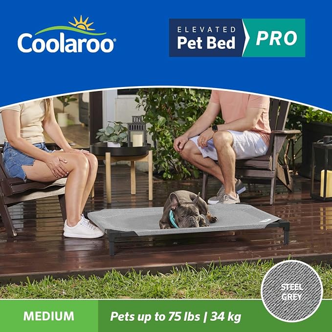 Coolaroo Pro Elevated Dog Bed - Low-Profile Access, Moisture-Resistant Cover, Breathable Fabric & Tool-Free Setup, Steel Gray, Medium