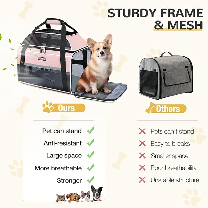 Lekereise Top-Expandable Pet Carrier 17x11x9.5 Inch Alaska Hawaiian Airline Approved Soft Sided Underseat to 12lbs Travel Carriers for Small Dogs and Cats with Locking Safety Zippers Anti-Scratch Mesh