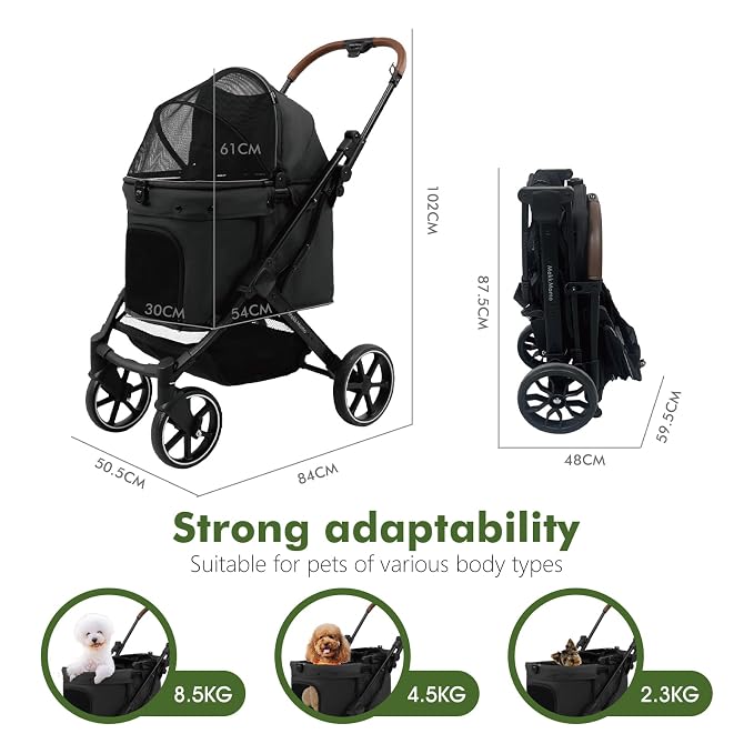 Pet Stroller for Small Medium Dogs Cats, Dog Stroller 4-Wheel Pet Strollers for Medium Dogs Up to 45lbs, Storage Basket, Sun Shades & Waterproof Fabric, Black