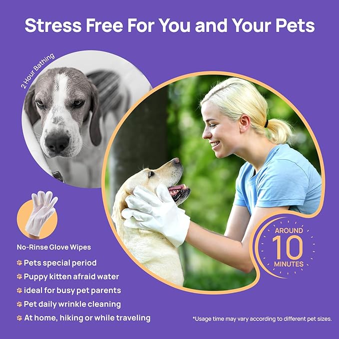 HICC PET Cleaning Deodorizing Glove Wipes for Dogs & Cats, Vet Recommended Hypoallergenic Hydrating & Nourish Fur Pet Grooming Glove Wipes, Pet Bathing Wipes for Horse Coat Care, 18pcs Rose Scent