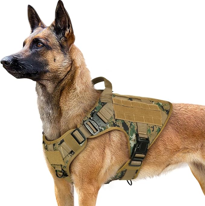rabbitgoo Tactical Dog Harness for Large, Heavy Duty Military No Pull Vest | Sturdy Metal Buckles, 5 Adjustments, Molle System, Powerful Pullers for Training, Hunting, Outdoor, Brown Camo, Large