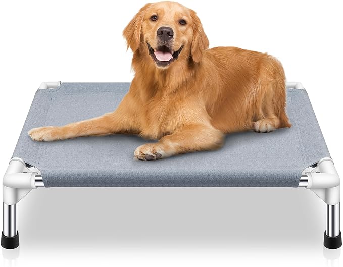 Elevated Dog Bed, Raised Outdoor Dog Bed for Medium Dogs, Portable Pet Cots | Cooling Elevated Bed for Dogs, Portable Pet Cots, No-Slip Rubber Feet, Double Layer Polyester Cotton, 34"L x 26"W x 6.5"H