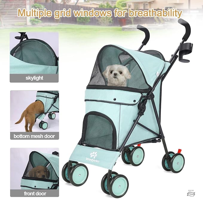 3 in 1 Pet Stroller for Small Dogs and Cats, Foldable Pet Stroller with Cats and Dogs Jogger Travel Strollers, 4 Wheels, Breathable Mesh, Large Capacity, Easy to Carry (Tealblue B)