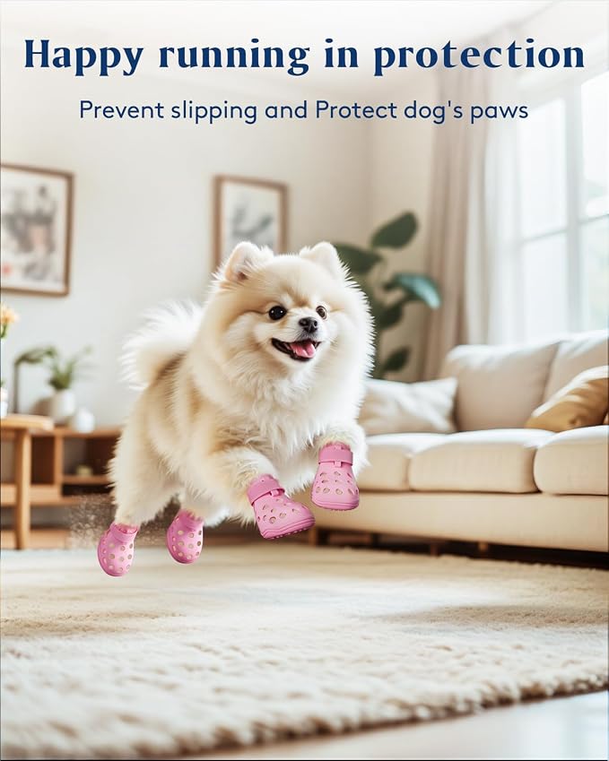 Dog Shoes for Hot Pavement, Breathable Dog Boots Paw Protectors with Adjustable Straps & Non-Slip Sole, Easy On & Off, Waterproof, Easy-Cleaning (Pink, S)