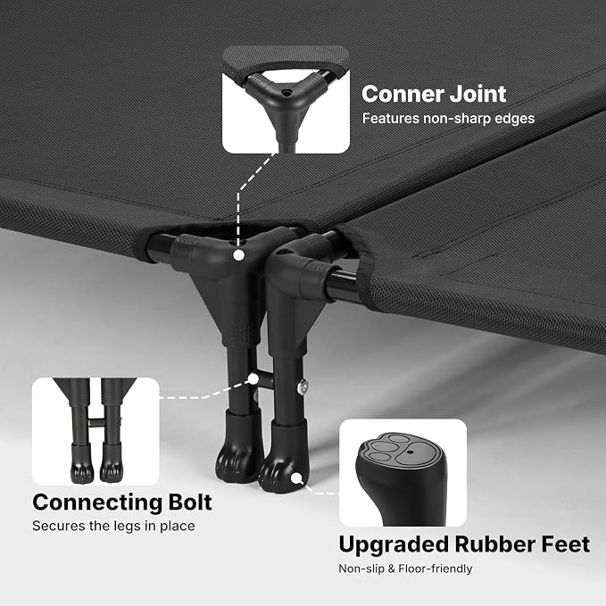Veehoo Cooling Elevated Dog Bed, Outdoor Raised Dog Bed for Two Dogs | Indoor Pet Cot with Breathable Teslin Mesh & Anti-Slip Feet, Durable Double Dog Bed for Multi-Pet Homes, 42" x 30", Black